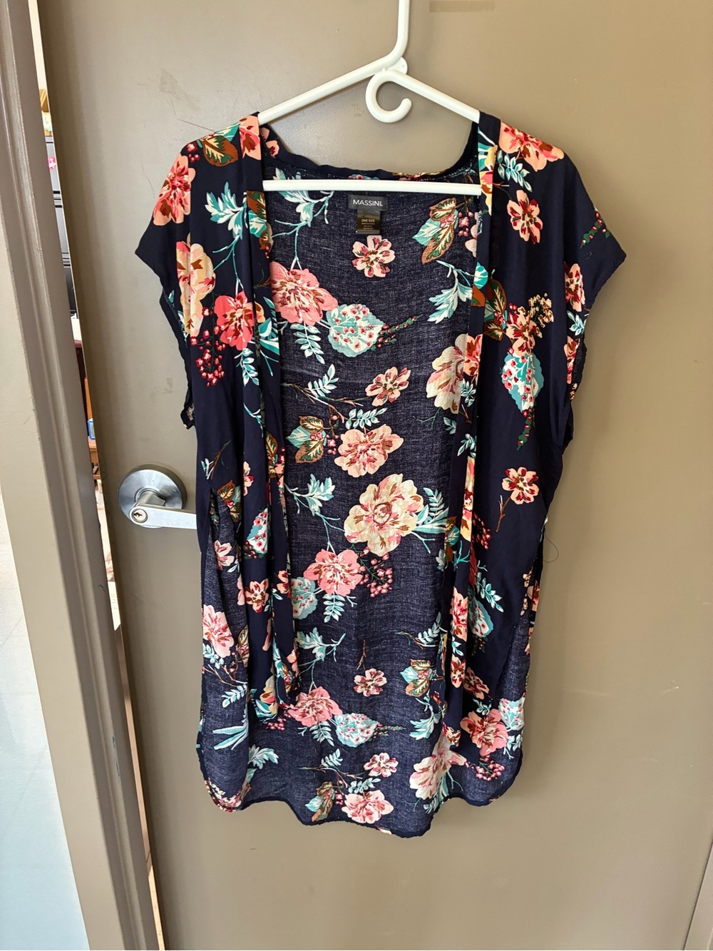 Massini Navy Floral Draped Open-Front Kimono